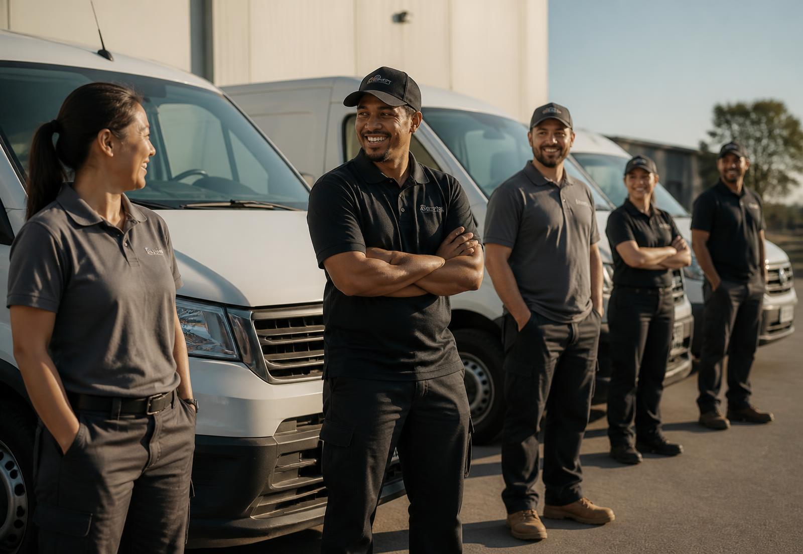 Delivery drivers preparing vans for the day